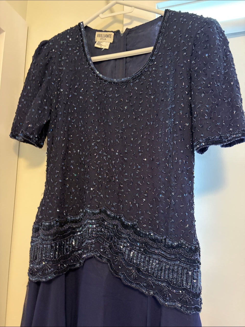 Beaded Navy Formal Gown with Scoop Neck - Picture 2 of 3